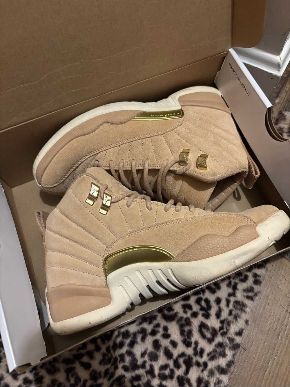 Jordan Women’s Tan Suede High-Top Sneakers with Gold Accents